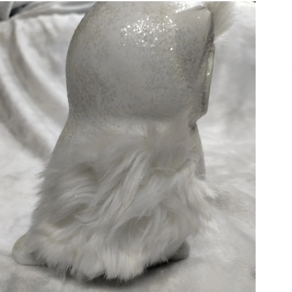 White Winter Owl Figurine with Faux Fur Wings‎ Farmhouse Woodland Decor
